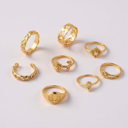 Set of 8 Adjustable Rings for Women – Gold & Silver Stackable Fashion Jewellery - Fatisha Boutique #