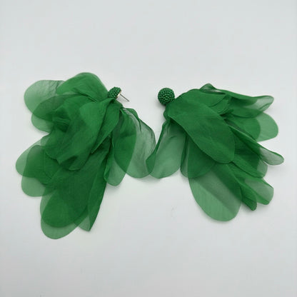 Emerald Green Floral Statement Earrings – Lightweight Bold Occasion Jewellery - Fatisha Boutique #