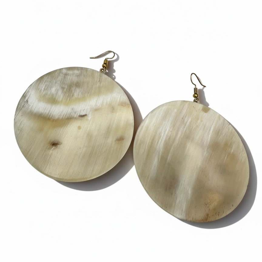 Handcrafted Buffalo Horn Disc Earrings – Oversized Natural Statement Dangle Earrings - Fatisha Boutique # Fatisha Boutique