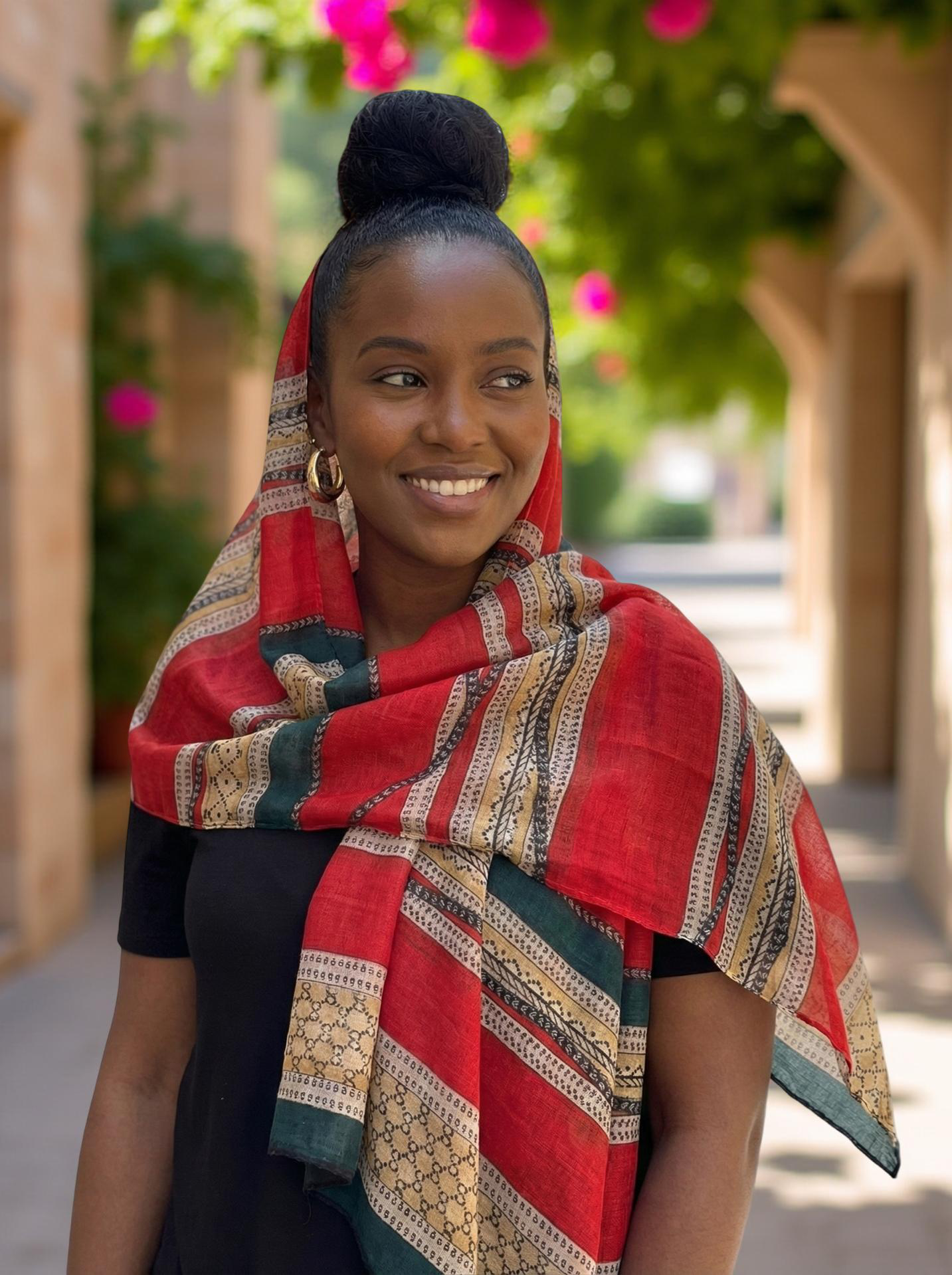 Red & Multicolour Printed Lightweight Fabric – Versatile Hijab, Scarf & Headwrap for Fashion, Modest Wear & Styling - Fatisha Boutique # Fatisha Boutique