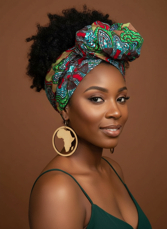 Green Red Swirl African Ankara Head Wrap – Tribal Wax Fabric Scarf for Hair & Styling - Fatisha Boutique #
