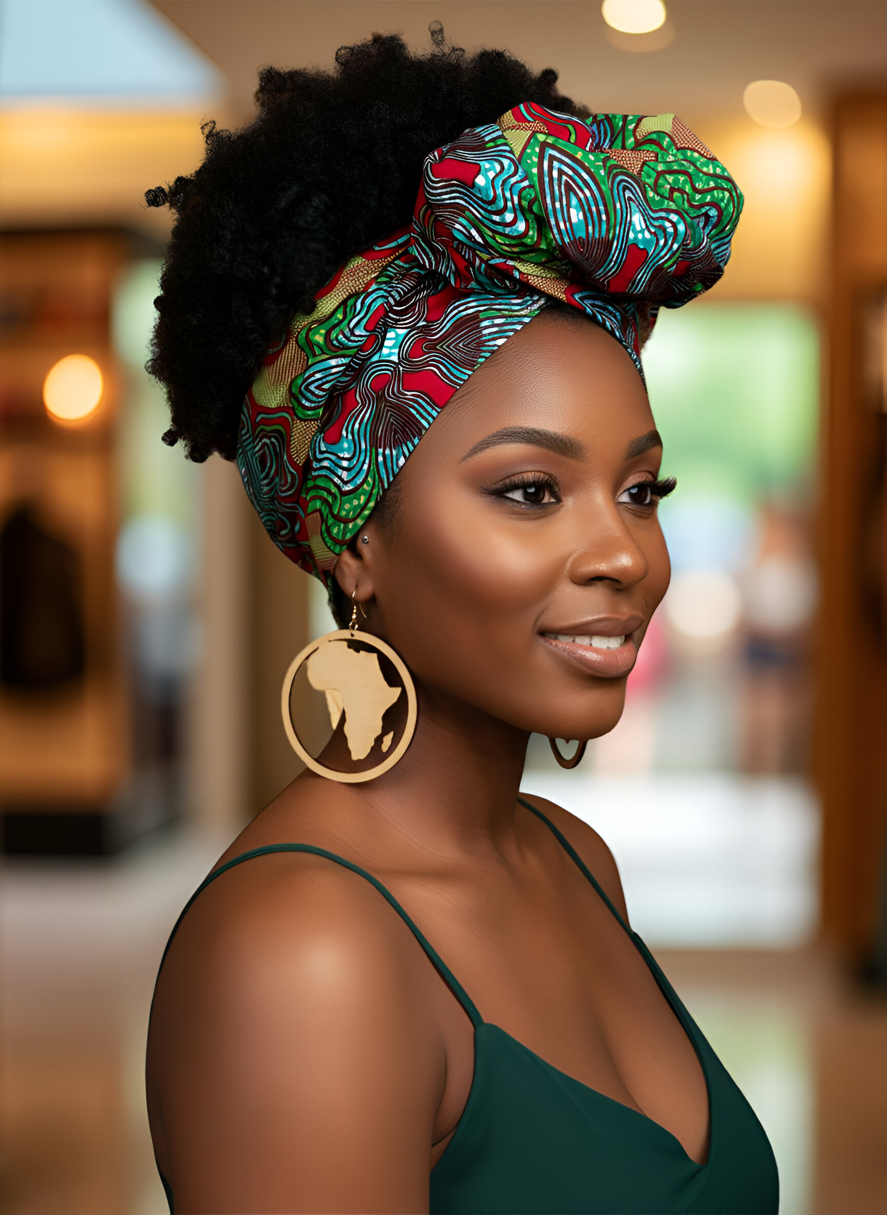Green Red Swirl African Ankara Head Wrap – Tribal Wax Fabric Scarf for Hair & Styling - Fatisha Boutique #