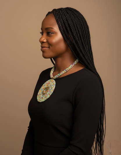 Handmade Multicoloured African Beaded Statement Pendant Necklace – Bold Maasai-Inspired Jewellery - Fatisha Boutique #