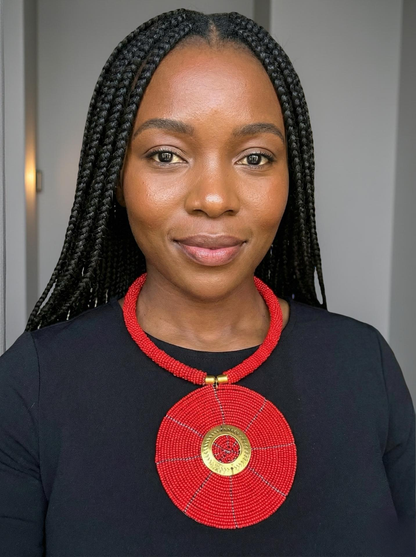 Handmade Red African Beaded Statement Pendant Necklace – Bold Maasai-Inspired Jewellery - Fatisha Boutique #