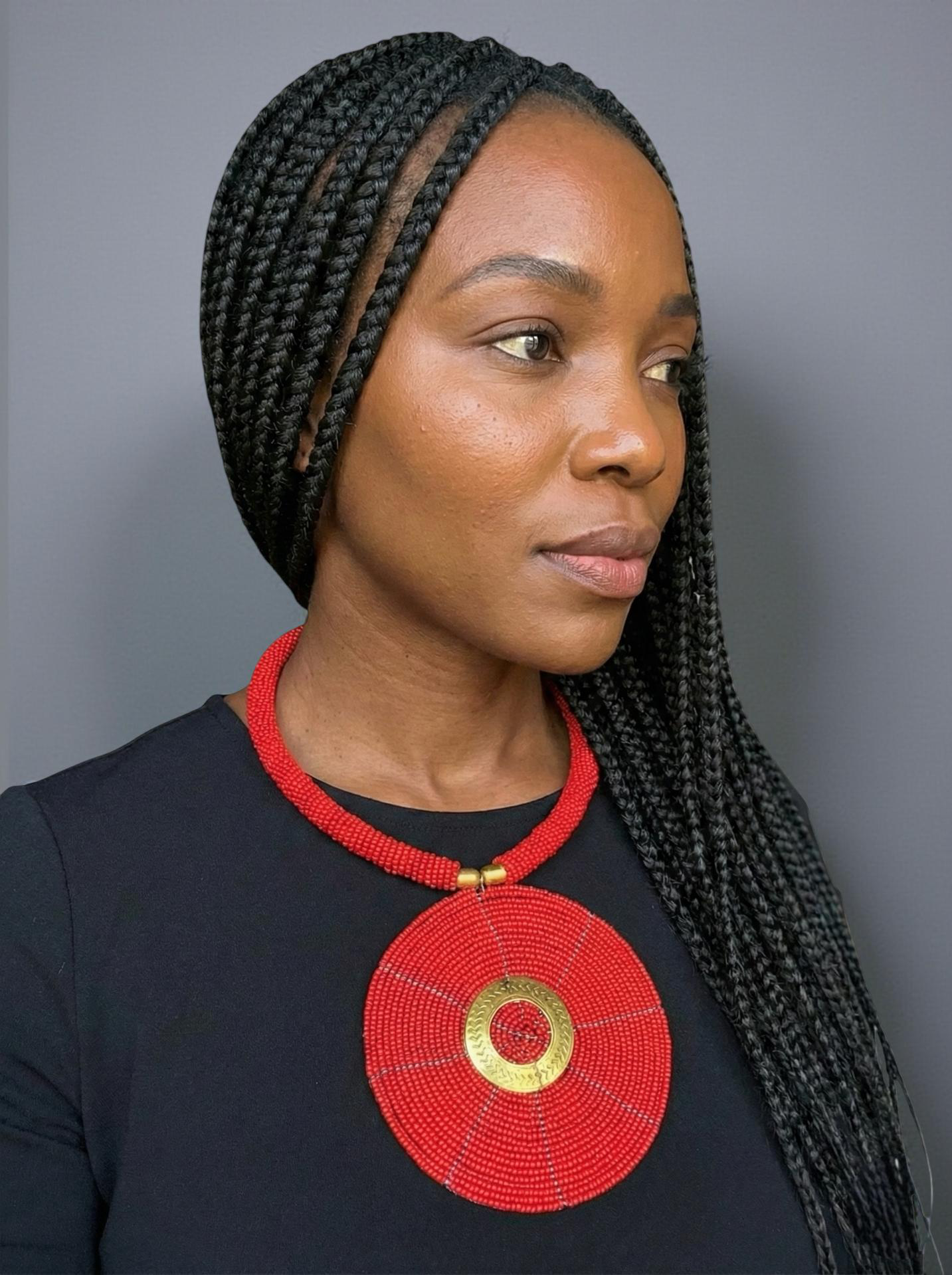 Handmade Red African Beaded Statement Pendant Necklace – Bold Maasai-Inspired Jewellery - Fatisha Boutique #