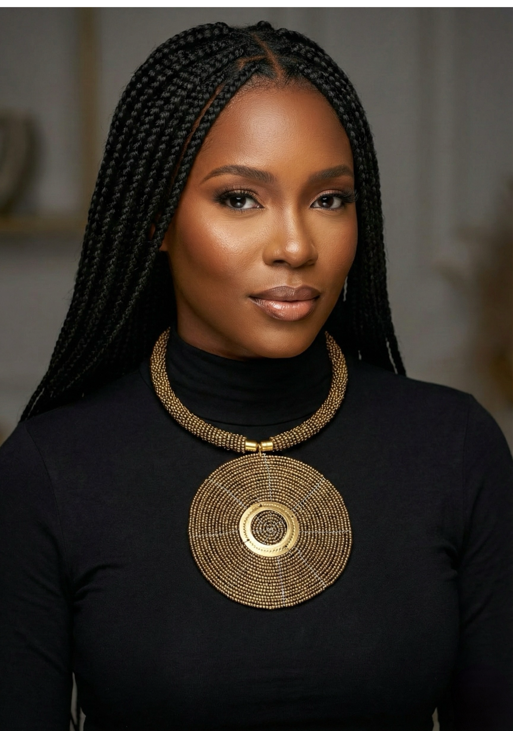Handmade Brown African Beaded Statement Pendant Necklace – Gold Maasai-Inspired Jewellery - Fatisha Boutique #