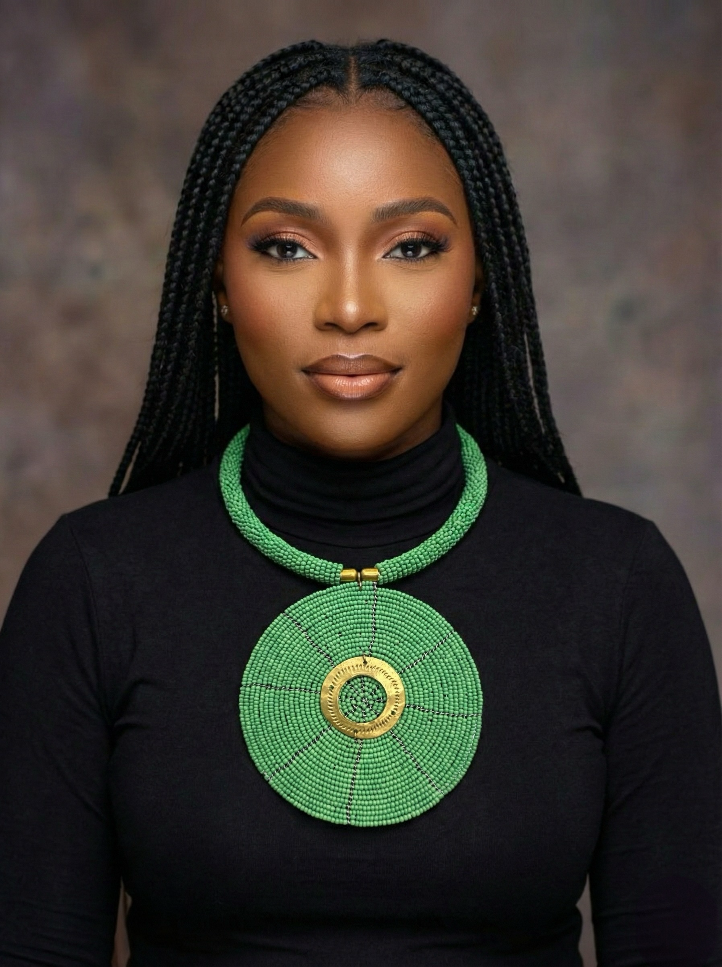Authentic African Green Beaded Necklace – Large Handmade Disc Pendant Jewellery - Fatisha Boutique #