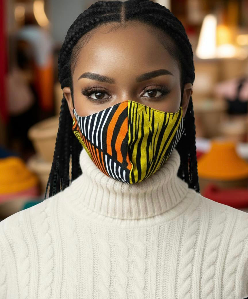 Reusable African Print Face Mask – Double-Layered Ankara Fabric with Filter Pocket & 2 Free Filter - Fatisha Boutique #