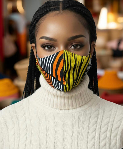 Reusable African Print Face Mask – Double-Layered Ankara Fabric with Filter Pocket & 2 Free Filter - Fatisha Boutique #