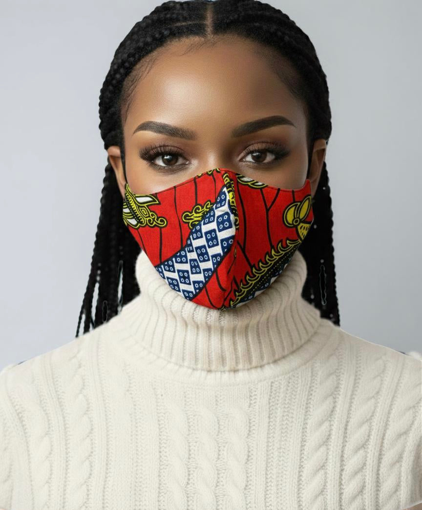 Reusable African Print Face Mask – Double-Layered Ankara Fabric with Filter Pocket & 2 Free Filter - Fatisha Boutique #
