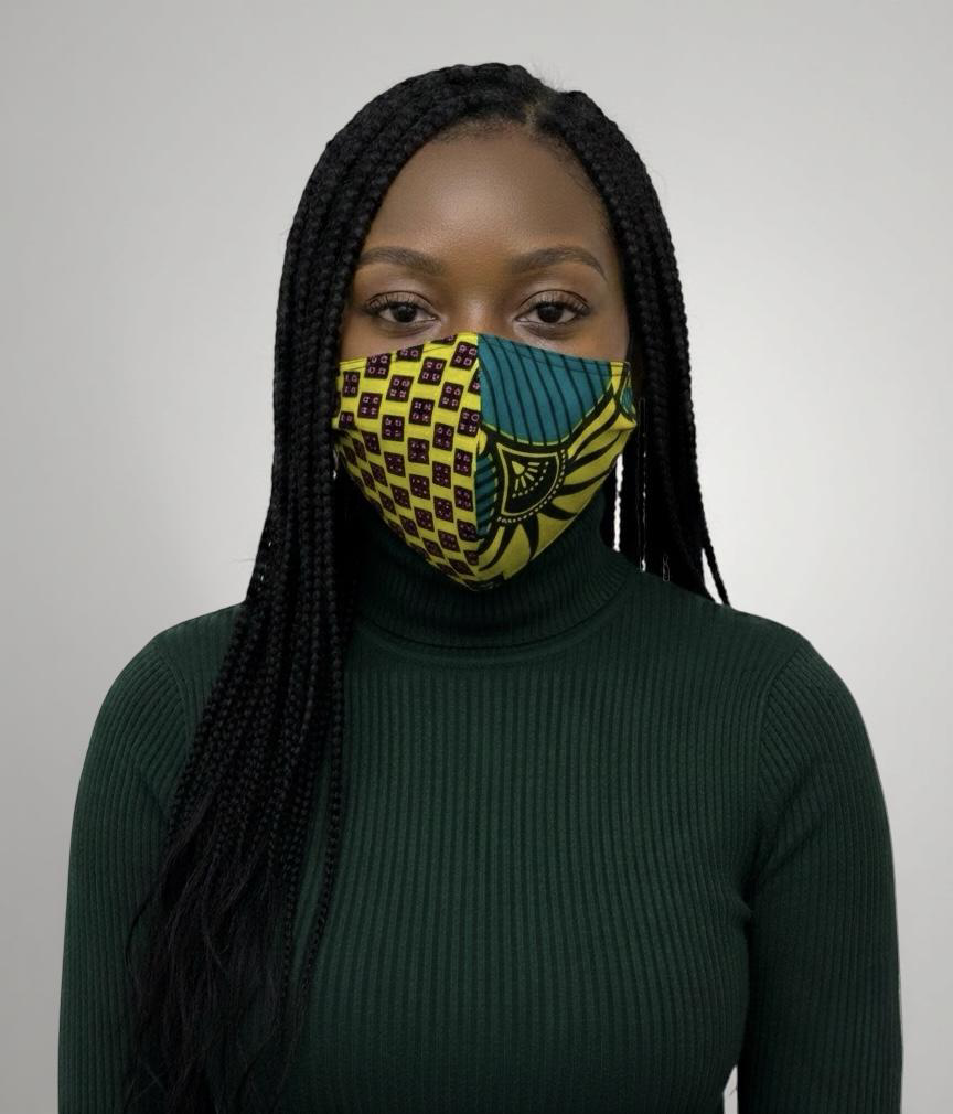 Reusable African Print Face Mask – Double-Layered Ankara Fabric with Filter Pocket & 2 Free Filters