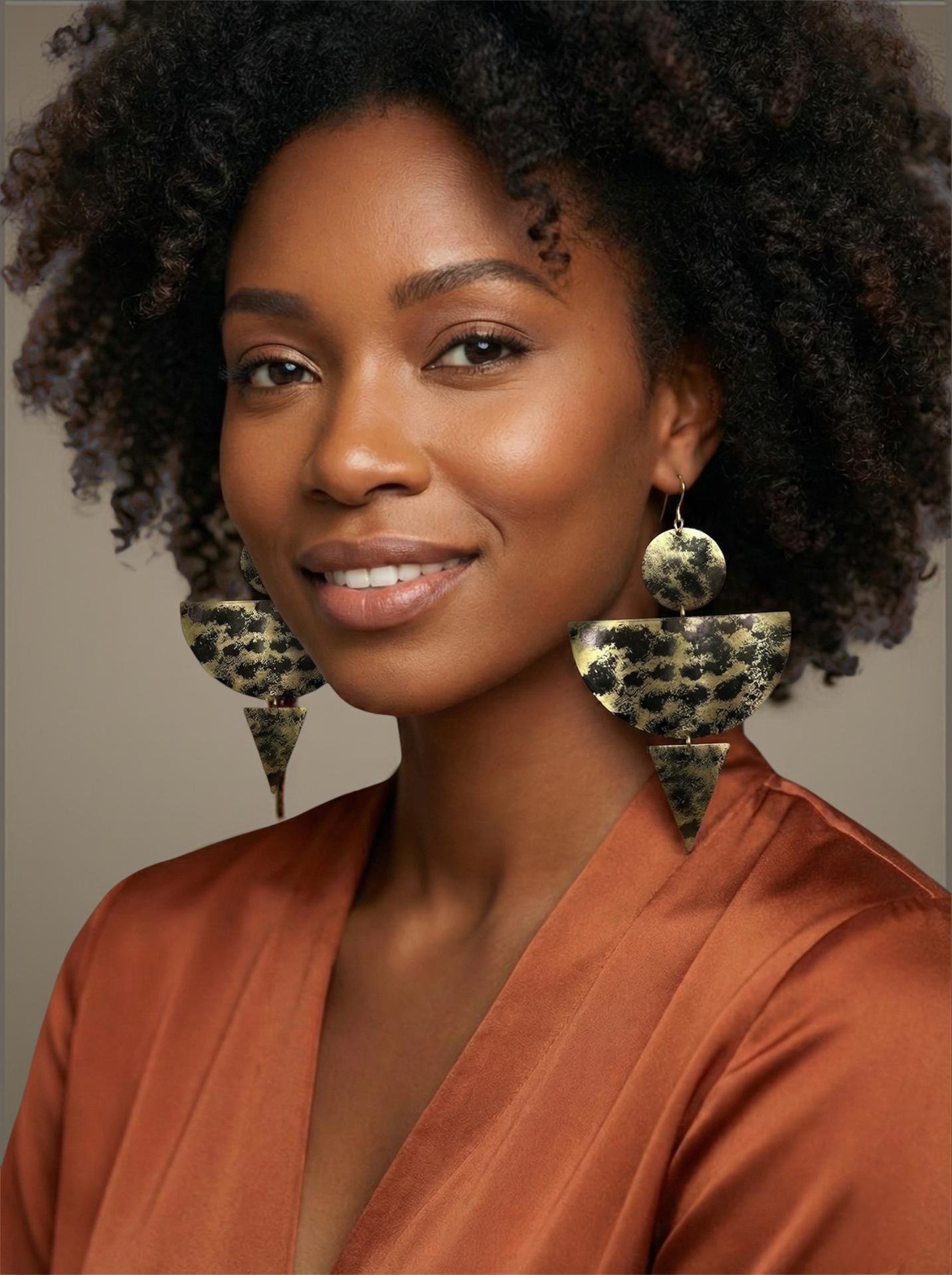 Abstract Brass Geometric Statement Dangle Earrings – Bold Artisan Jewellery - Fatisha Boutique #