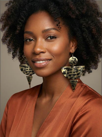 Abstract Brass Geometric Statement Dangle Earrings – Bold Artisan Jewellery - Fatisha Boutique #