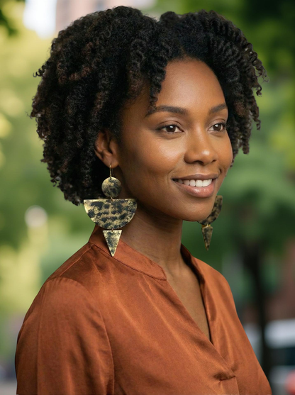 Abstract Brass Geometric Statement Dangle Earrings – Bold Artisan Jewellery - Fatisha Boutique #