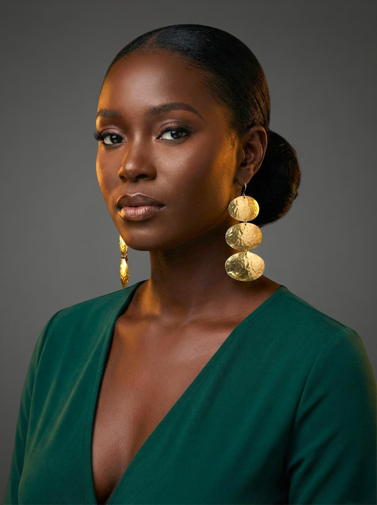 Triple Oval Brass Drop Earrings – Handmade Hammered Statement Jewellery