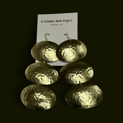 Triple Oval Brass Drop Earrings – Handmade Hammered Statement Jewellery - Fatisha Boutique #