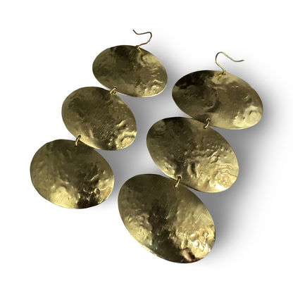 Triple Oval Brass Drop Earrings – Handmade Hammered Statement Jewellery - Fatisha Boutique #