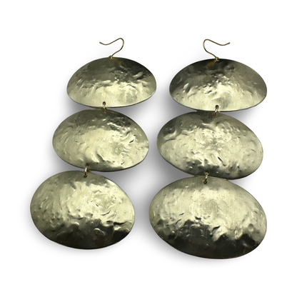 Triple Oval Brass Drop Earrings – Handmade Hammered Statement Jewellery - Fatisha Boutique #