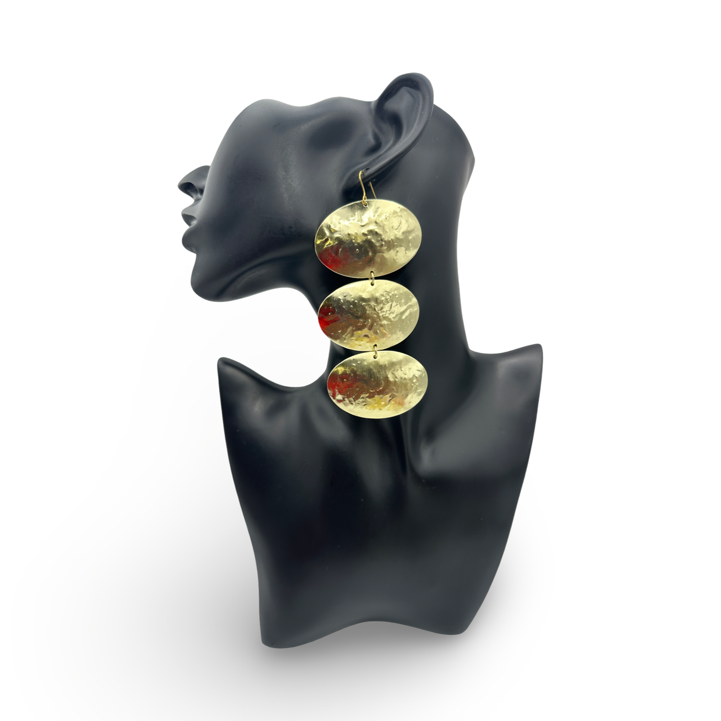 Triple Oval Brass Drop Earrings – Handmade Hammered Statement Jewellery - Fatisha Boutique #