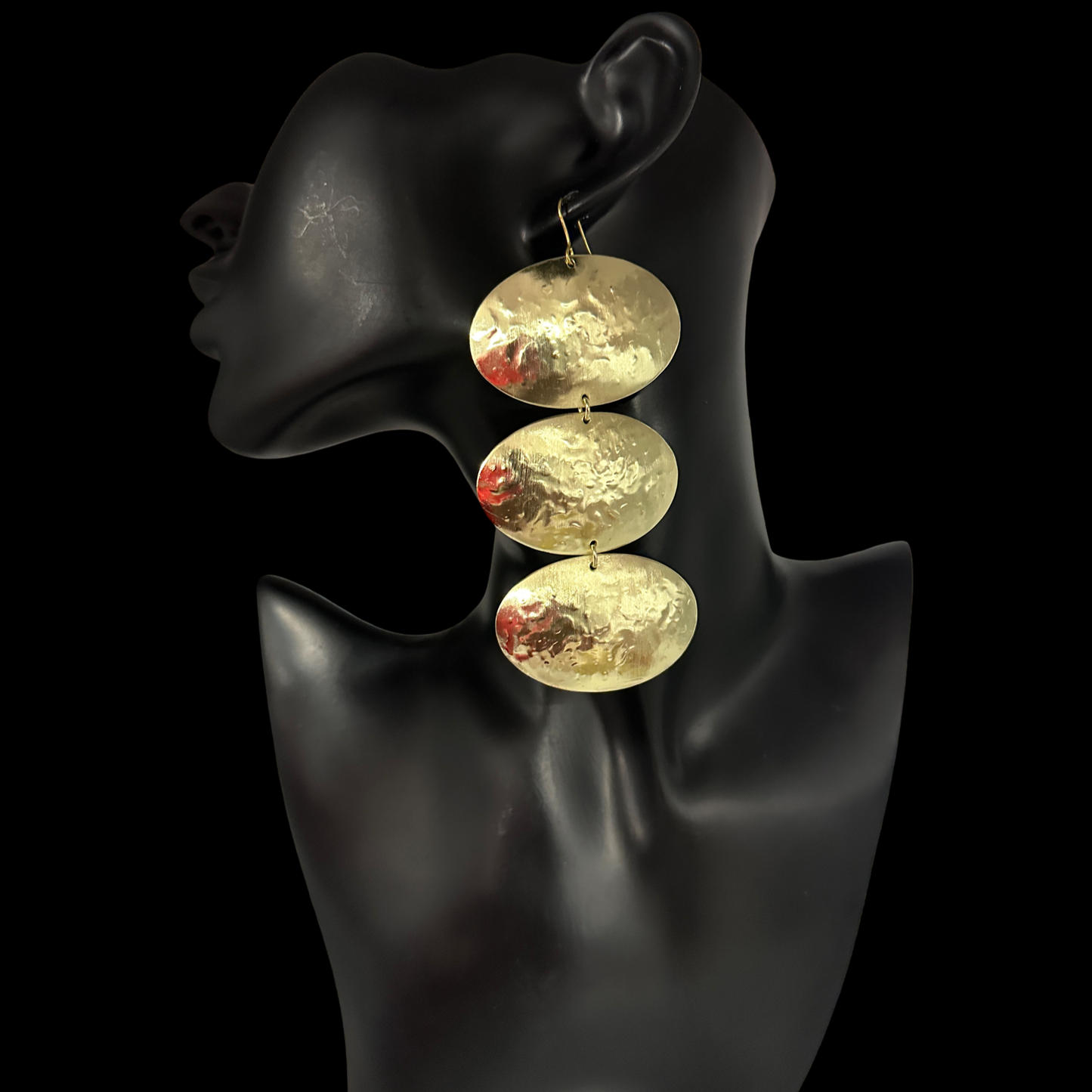 Triple Oval Brass Drop Earrings – Handmade Hammered Statement Jewellery - Fatisha Boutique #