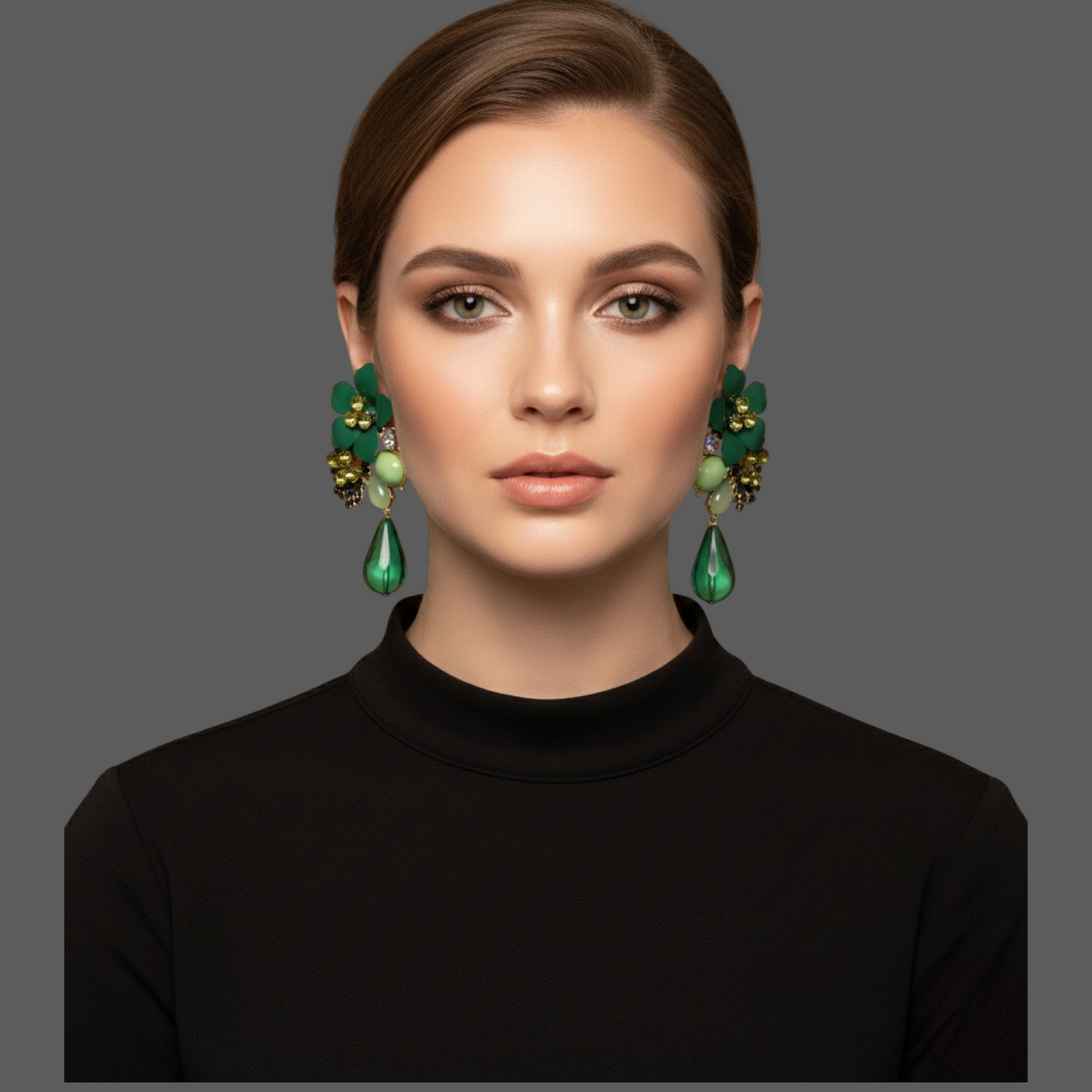 Green Floral Statement Crystal Drop Earrings – Bold Elegant Occasion Jewellery - Fatisha Boutique # Fatisha Boutique