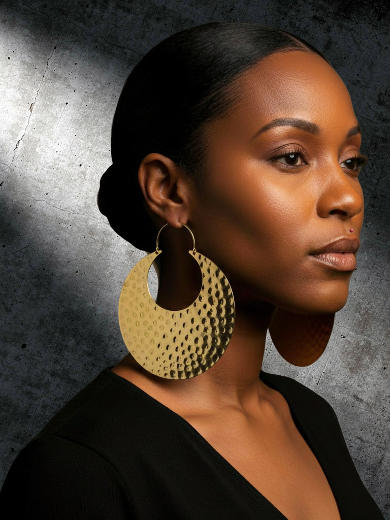 Oversized African Brass Earrings – Bold Hammered Gold Statement Jewellery - Fatisha Boutique #