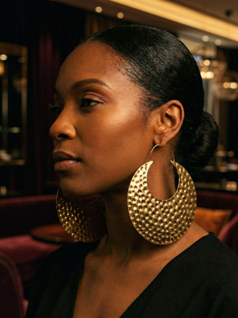 Oversized African Brass Earrings – Bold Hammered Gold Statement Jewellery - Fatisha Boutique #