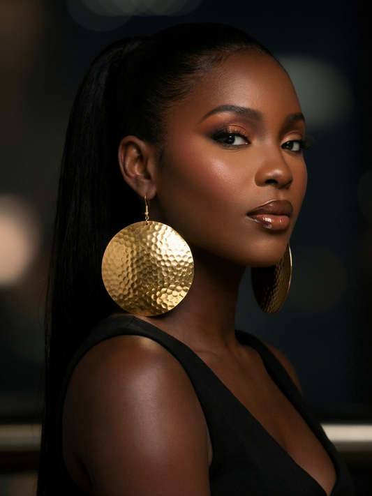 Bold Hammered Gold Disc Earrings – Contemporary African Fashion Jewellery