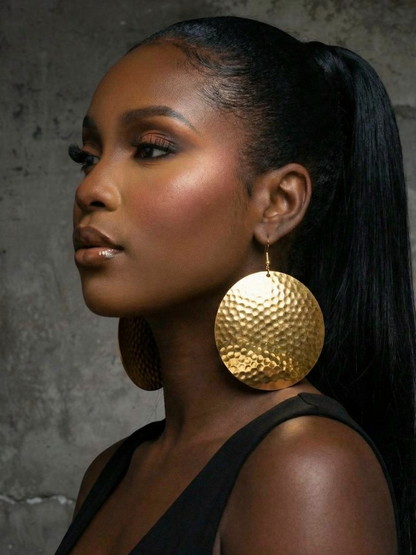 Bold Hammered Gold Disc Earrings – Contemporary African Fashion Jewellery - Fatisha Boutique #