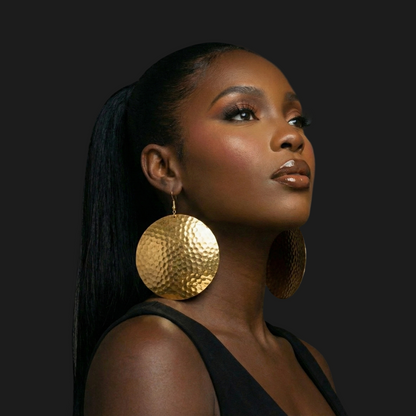 Bold Hammered Gold Disc Earrings – Contemporary African Fashion Jewellery - Fatisha Boutique #