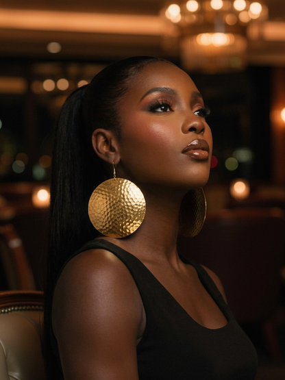 Bold Hammered Gold Disc Earrings – Contemporary African Fashion Jewellery - Fatisha Boutique #