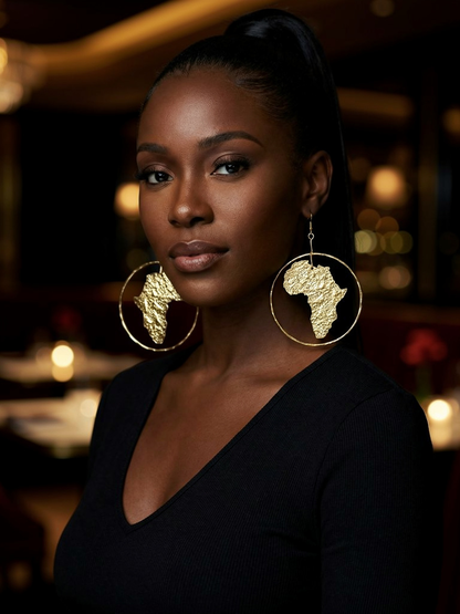 Handcrafted Africa Map Hoop Earrings – Textured Brass Afrocentric Dangle Jewellery - Fatisha Boutique #