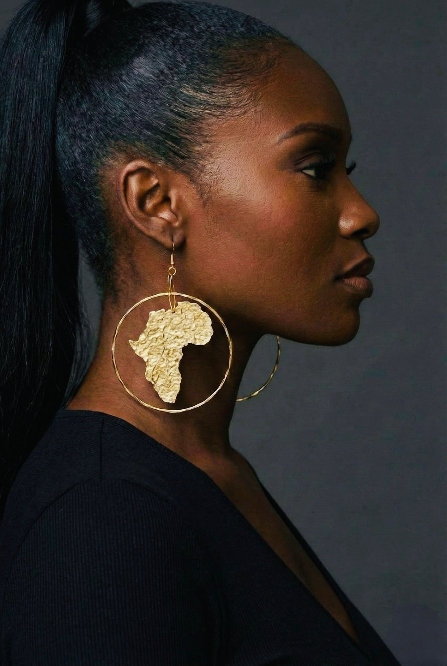 Handcrafted Africa Map Hoop Earrings – Textured Brass Afrocentric Dangle Jewellery - Fatisha Boutique #