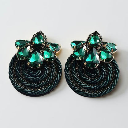 Crystal Rhinestone Thread-Woven Round Stud Earrings – Colourful Statement Jewellery - Fatisha Boutique #