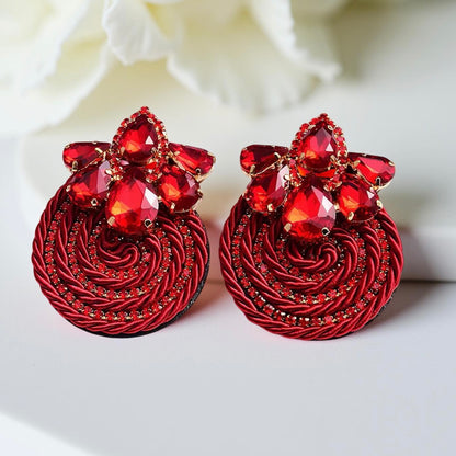 Crystal Rhinestone Thread-Woven Round Stud Earrings – Colourful Statement Jewellery - Fatisha Boutique #