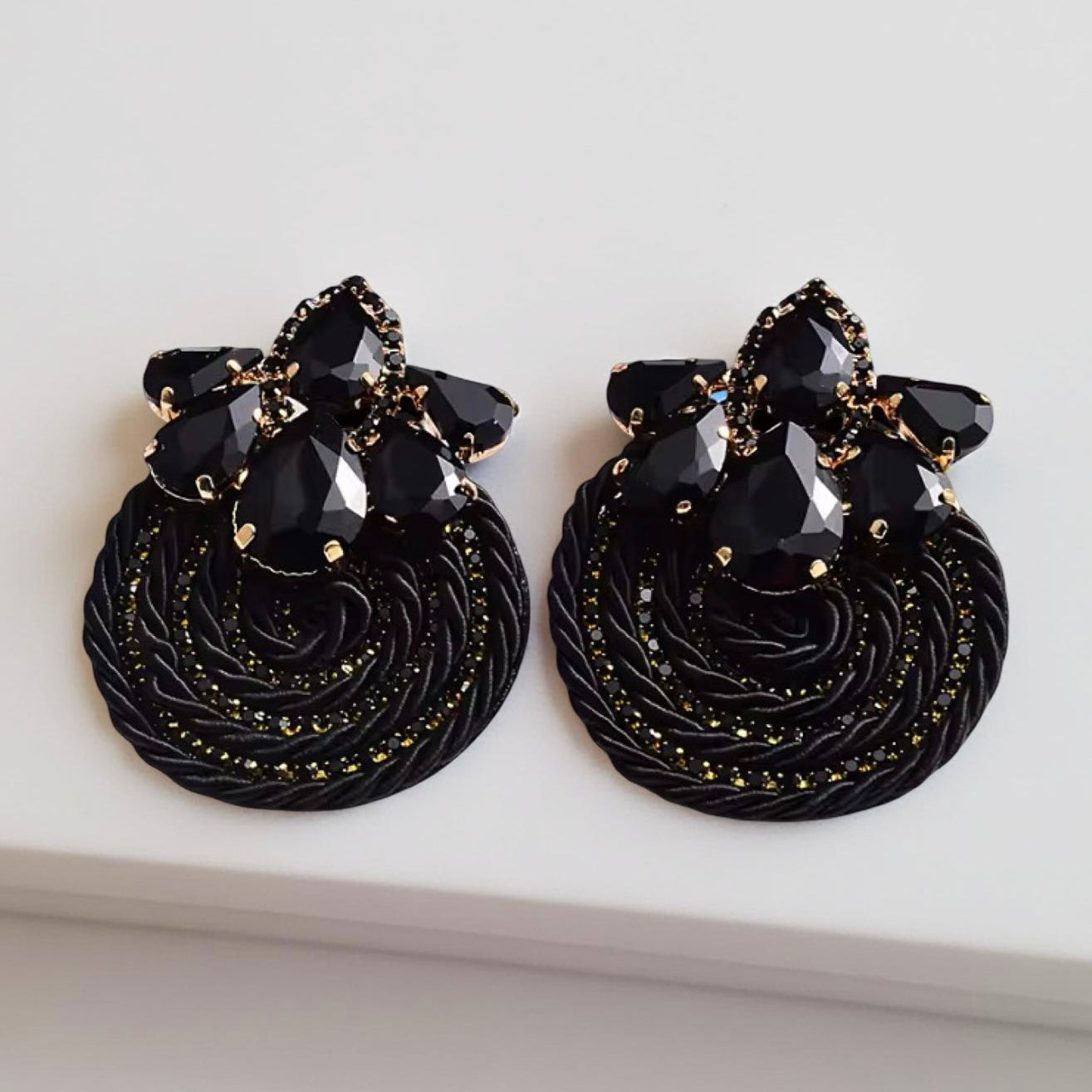 Crystal Rhinestone Thread-Woven Round Stud Earrings – Colourful Statement Jewellery - Fatisha Boutique #