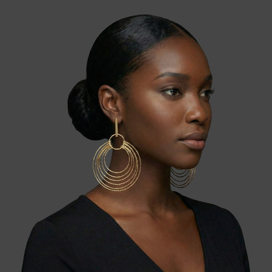 African Multi-Hoop Brass Drop Earrings – Layered Bohemian Statement Jewellery - Fatisha Boutique #