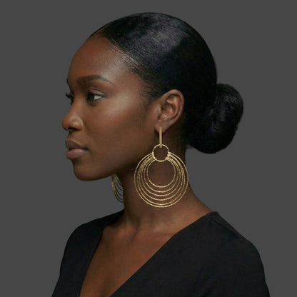 African Multi-Hoop Brass Drop Earrings – Layered Bohemian Statement Jewellery - Fatisha Boutique #