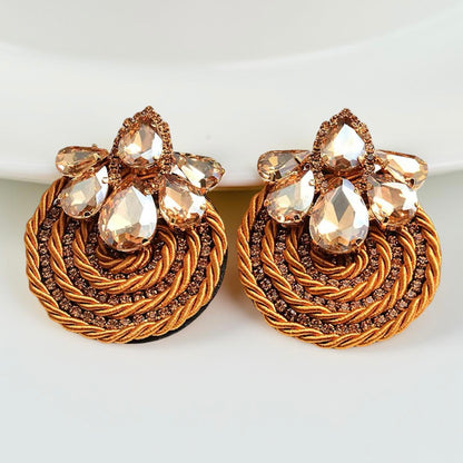 Crystal Rhinestone Thread-Woven Round Stud Earrings – Colourful Statement Jewellery - Fatisha Boutique #