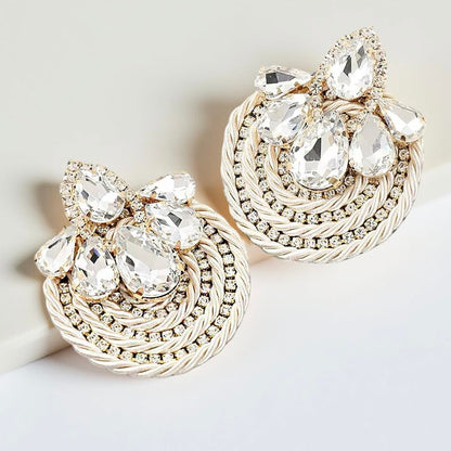 Crystal Rhinestone Thread-Woven Round Stud Earrings – Colourful Statement Jewellery - Fatisha Boutique #