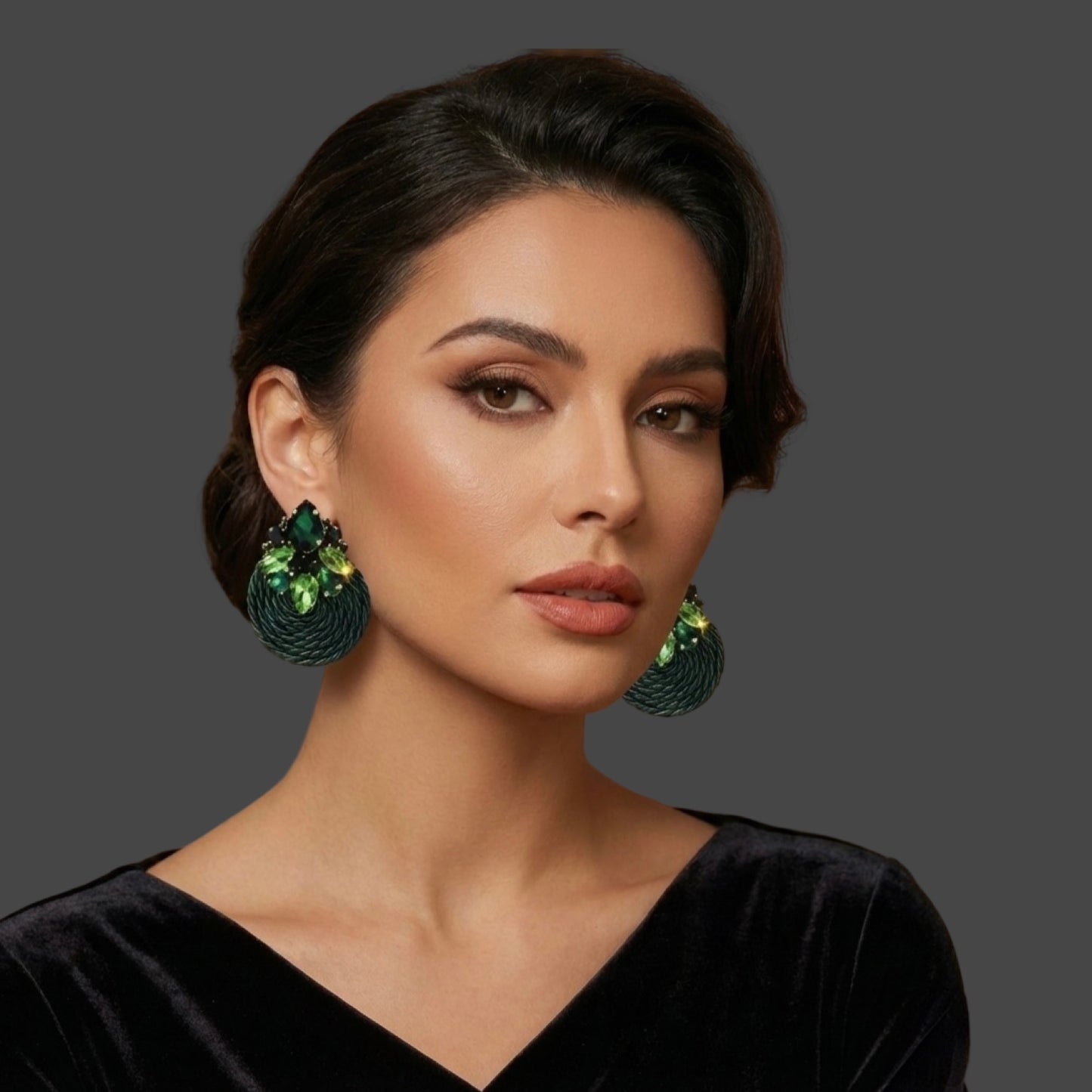 Crystal Rhinestone Thread-Woven Round Stud Earrings – Colourful Statement Jewellery - Fatisha Boutique #