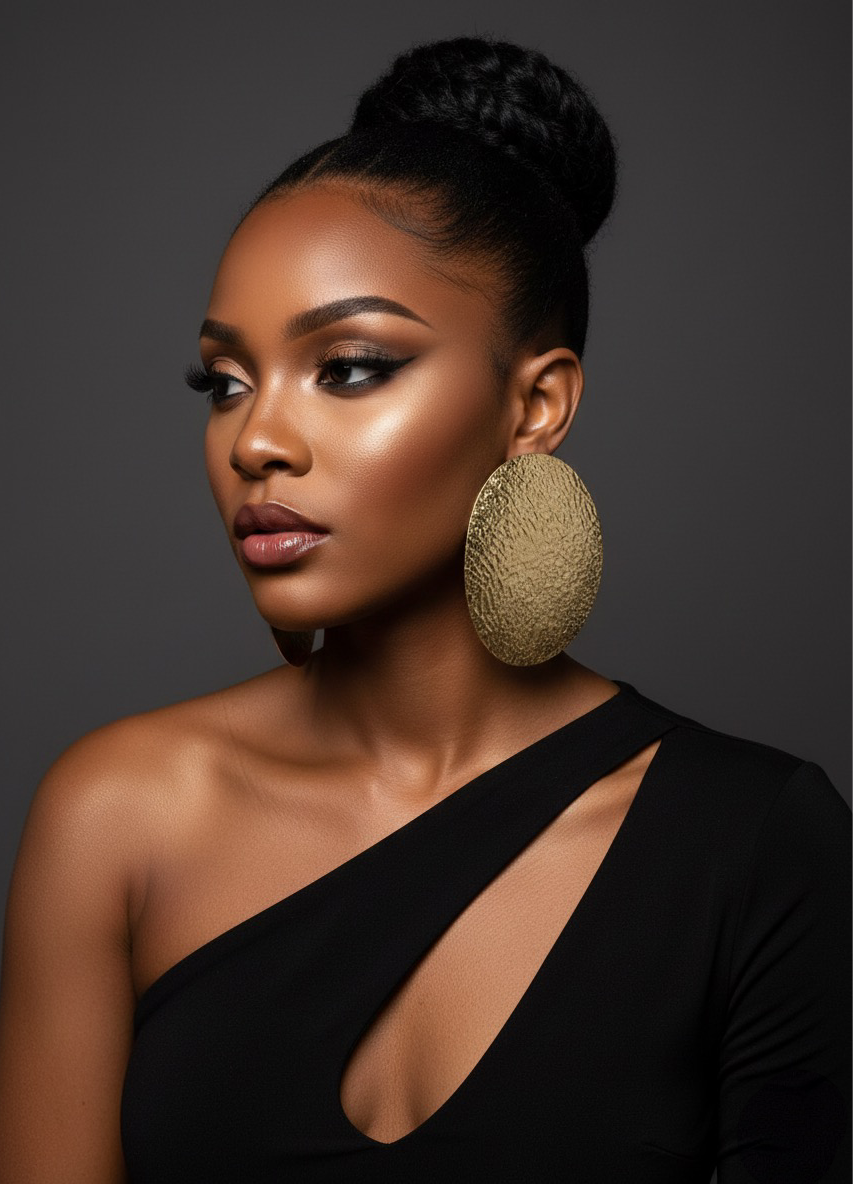 Textured Oval Brass Statement Earrings – African-Inspired Bold Handmade Jewellery - Fatisha Boutique #