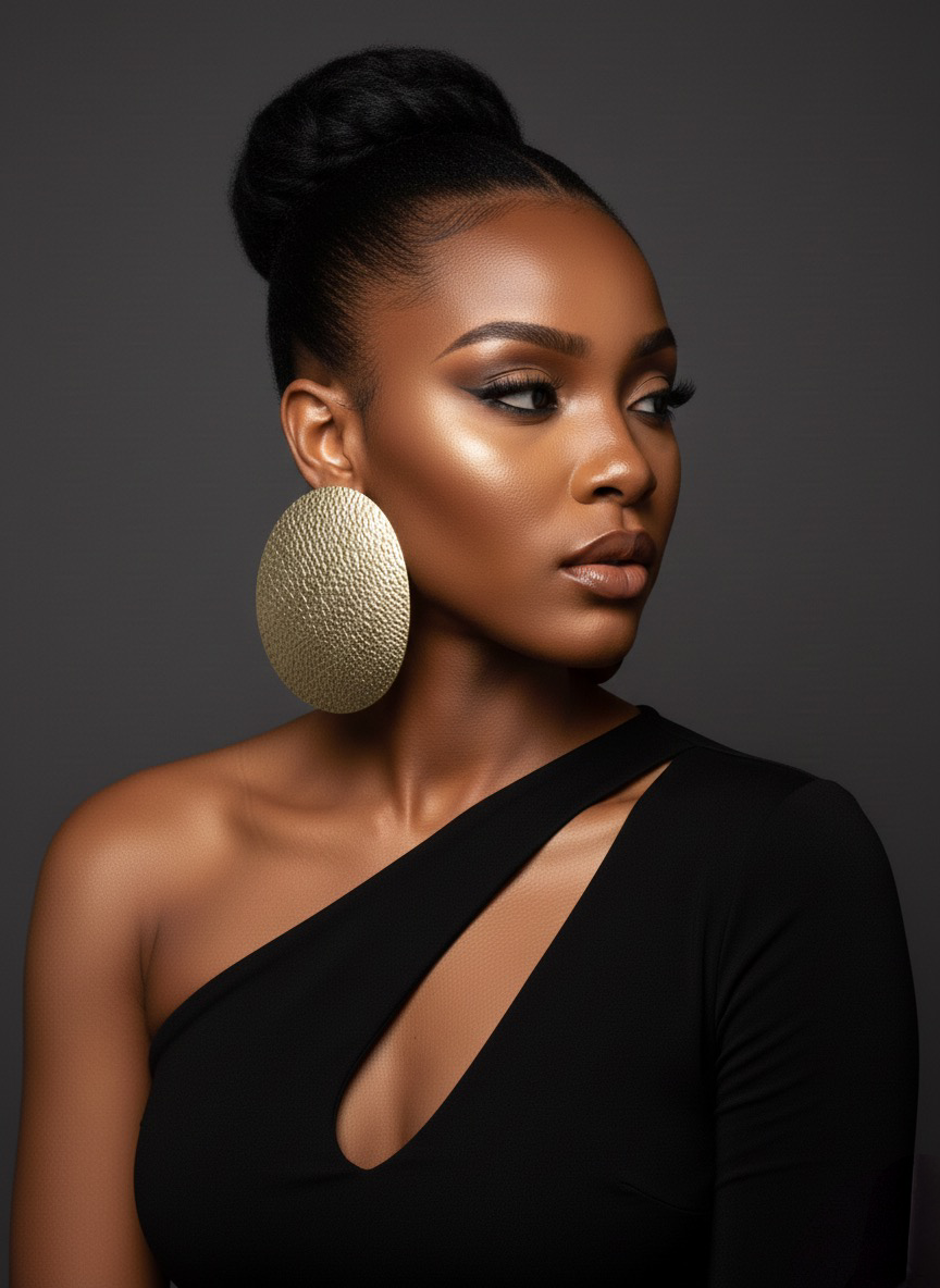 Textured Oval Brass Statement Earrings – African-Inspired Bold Handmade Jewellery - Fatisha Boutique #