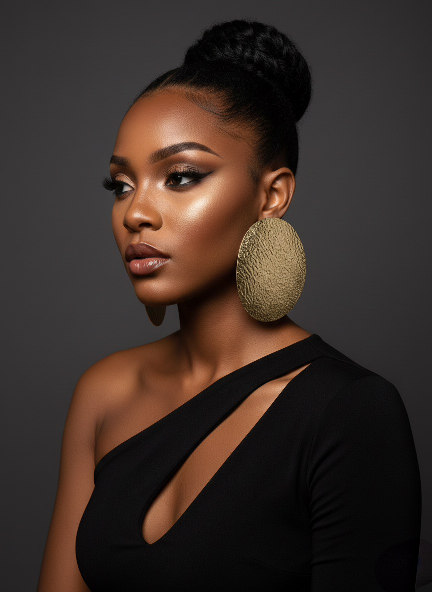 Textured Oval Brass Statement Earrings – African-Inspired Bold Handmade Jewellery - Fatisha Boutique # Fatisha Boutique