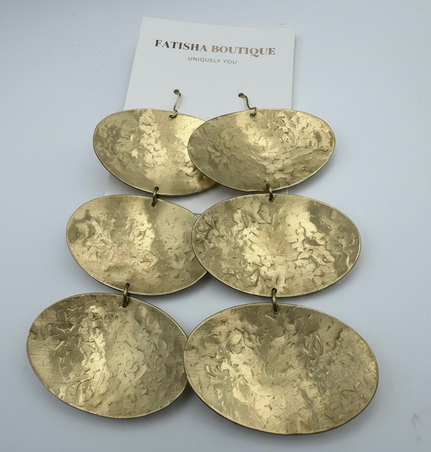 African Handcrafted Brass Statement Earrings – Hammered Gold Tribal Drop Earrings, Bold Long Jewellery for Women - Fatisha Boutique #