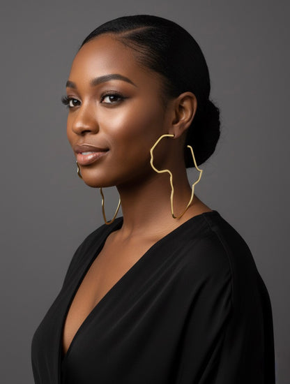 Oversized Africa Map Outline Hoop Earrings – Gold or Silver Stainless Steel Statement Jewellery - Fatisha Boutique #