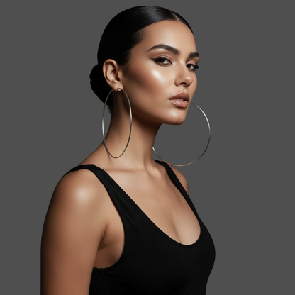 Big 14cm Lightweight Oversized Hoop Earrings – Gold, Silver & Black Statement Jewellery - Fatisha Boutique #