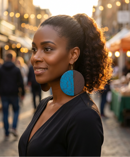 African Handcrafted Blue & Burgundy Round Dangle Earrings – Bold Artisan Statement Jewellery - Fatisha Boutique #