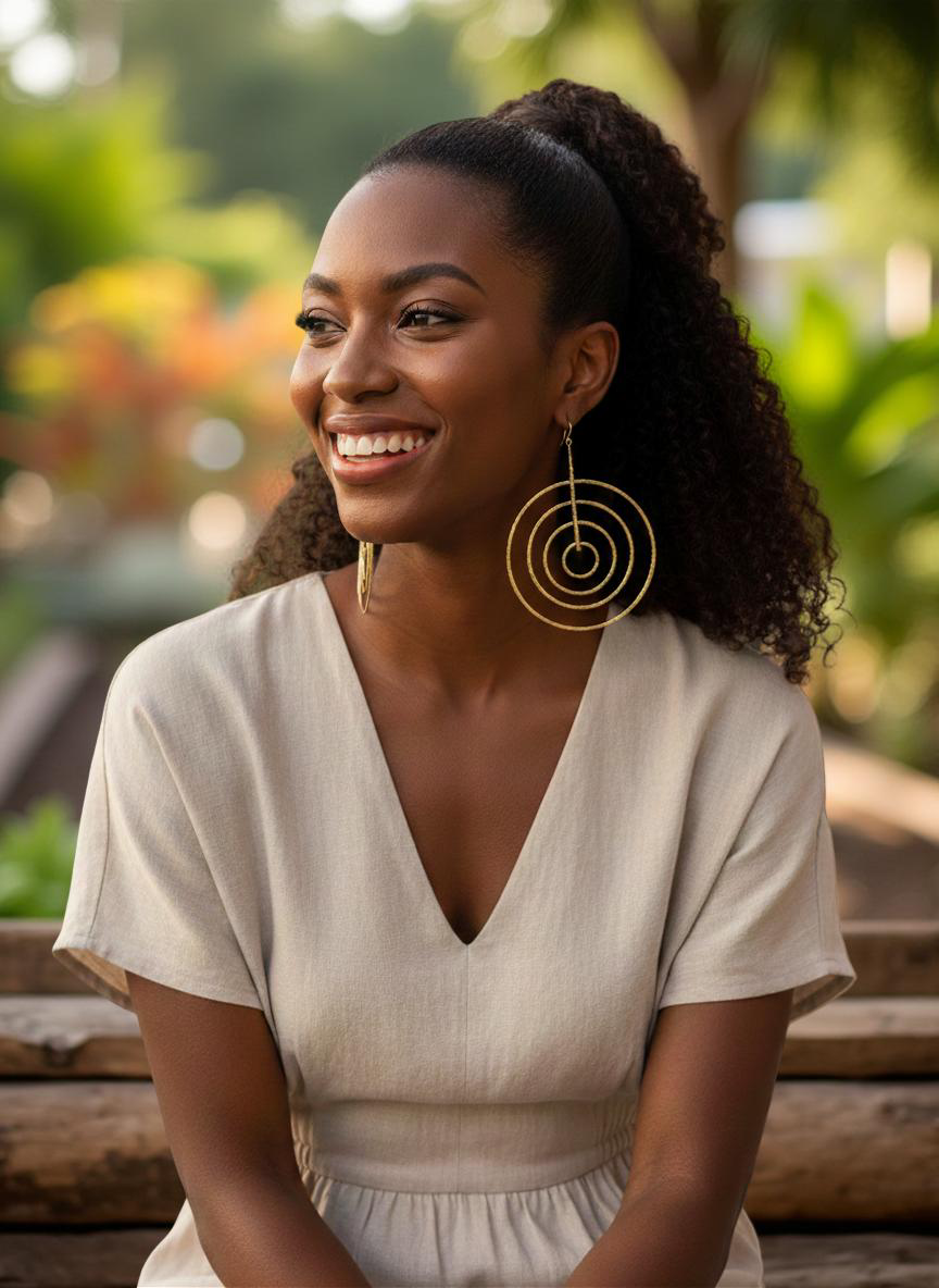 African Brass Spiral Statement Earrings – Handmade Geometric Dangle Jewellery - Fatisha Boutique #