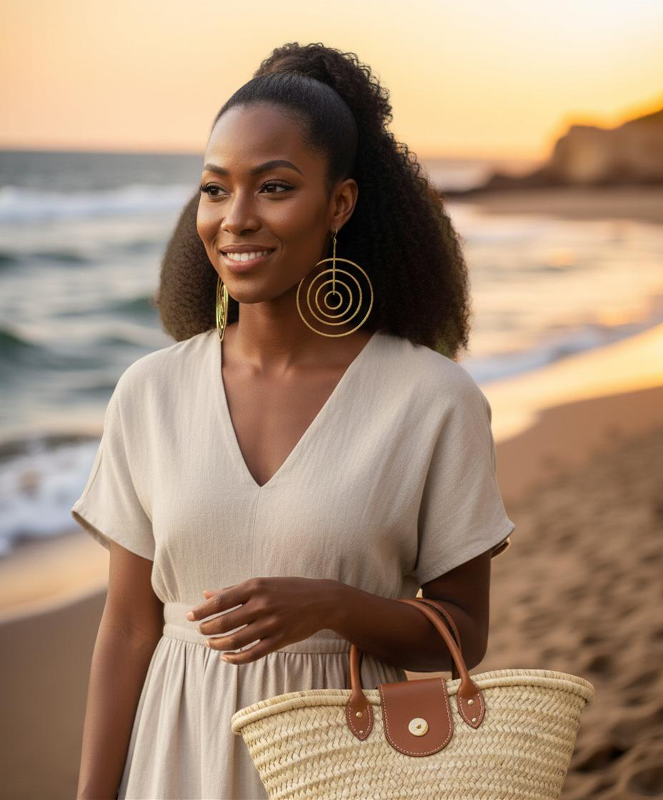 African Brass Spiral Statement Earrings – Handmade Geometric Dangle Jewellery - Fatisha Boutique #